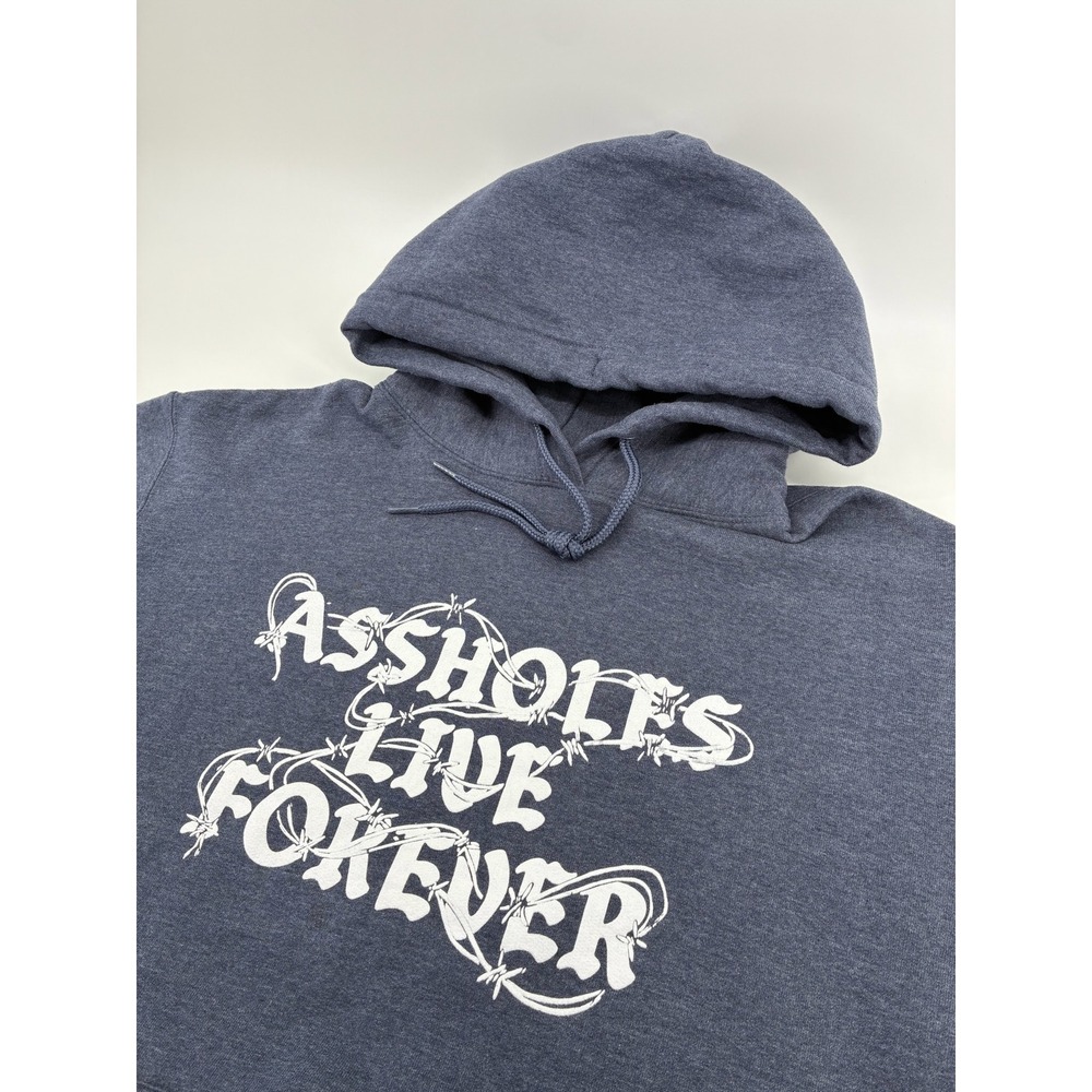 Assholes Live Forever Hoodie Mens Large Blue Barbed Wire Graphic Streetwear